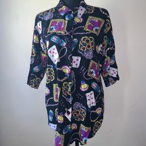 Victoria Jones Woman Casino Game button Vintage Blouse 1X